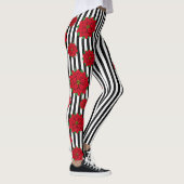 Rode kerstbloem op zwart en wit gestreept leggings (Rechts)