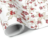 Rode kerstbloemen en Holly Berries Cadeaupapier (Rol Hoek)