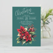 Rode Kerstbloemen Party Invitation Kaart (Staand voorkant)
