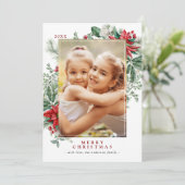 Rode Kerstbloemen Poinsettia | Verticale foto Feestdagenkaart (Staand voorkant)