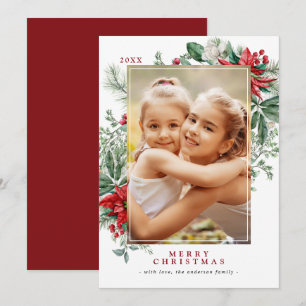 Rode Kerstbloemen Poinsettia   Verticale foto Feestdagenkaart