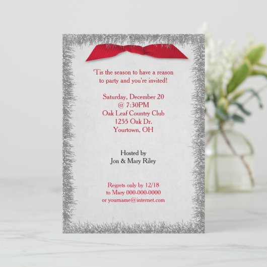 Rode kerstboei en Silver Tinsel Kaart (Staand voorkant)