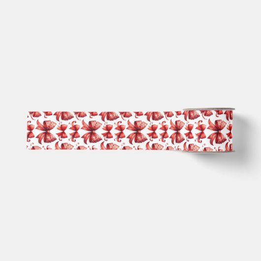 Rode Kerstbogen Grosgrain Lint (Voorkant)