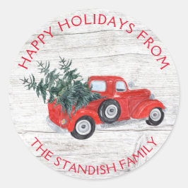  rode kerstbomen Barn Wood Ronde Sticker