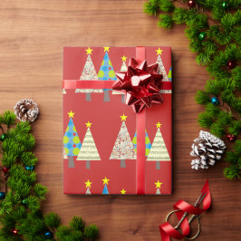 Rode kerstbomen cadeau cadeaupapier