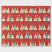 Rode kerstbomen cadeau cadeaupapier (Vlak)