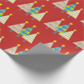 Rode kerstbomen cadeau cadeaupapier (Hoek)
