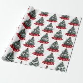 Rode Kerstbomen Cadeaupapier (Uitgerold)