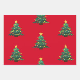 Rode kerstbomen inpakpapier vel