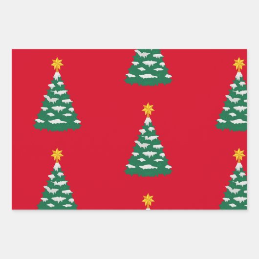Rode kerstbomen inpakpapier vel (Voorkant)