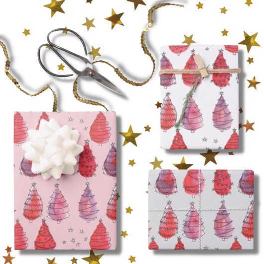 Rode kerstbomen inpakpapier vel