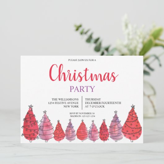 Rode kerstbomen kaart (Staand voorkant)