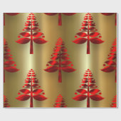 Rode kerstbomen op goud cadeaupapier (Vlak)
