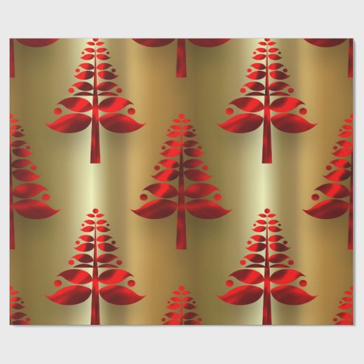 Rode kerstbomen op goud cadeaupapier (Vlak)