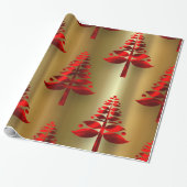 Rode kerstbomen op goud cadeaupapier (Uitgerold)
