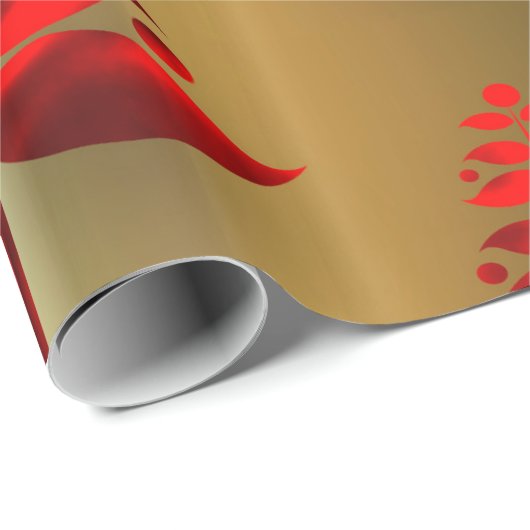 Rode kerstbomen op goud cadeaupapier (Rol Hoek)