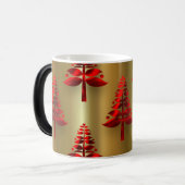Rode kerstbomen op goud magische mok (Voorkant links)