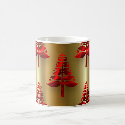 Rode kerstbomen op goud magische mok (Center)