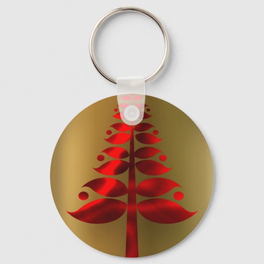 Rode kerstbomen op goud sleutelhanger (Voorkant)