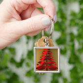 Rode kerstbomen op goud sleutelhanger (Hand)