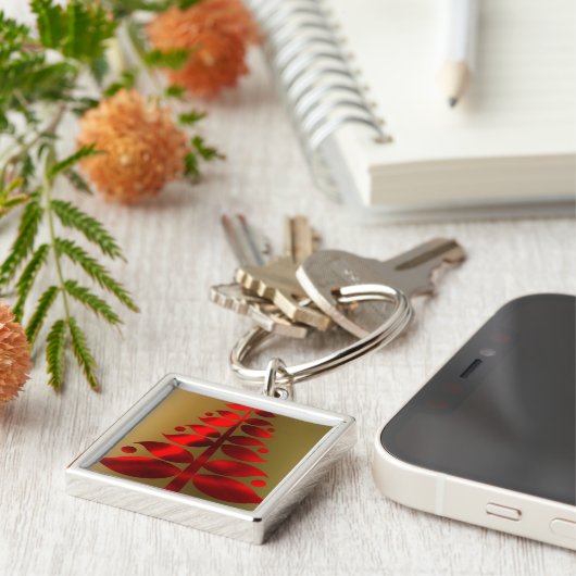 Rode kerstbomen op goud sleutelhanger (Zijkant)