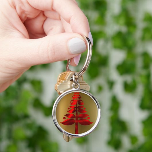 Rode kerstbomen op goud sleutelhanger (Hand)