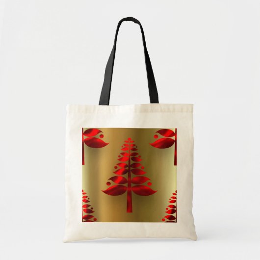 Rode kerstbomen op goud tote bag (Voorkant)