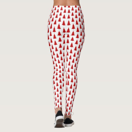 Rode kerstbomen op witte achtergrond patroon leggings (Achterkant)