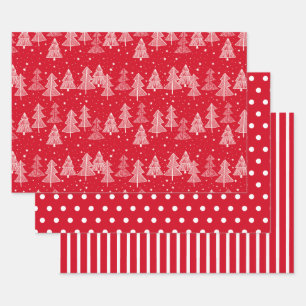 Rode kerstbomen polka stippen strepen inpakpapier vel