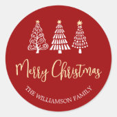 Rode Kerstbomen Script Naam Whimsical Ronde Sticker (Voorkant)