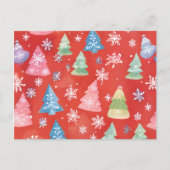 Rode kerstbomen Waterverf Feestdagenkaart (Voorkant)