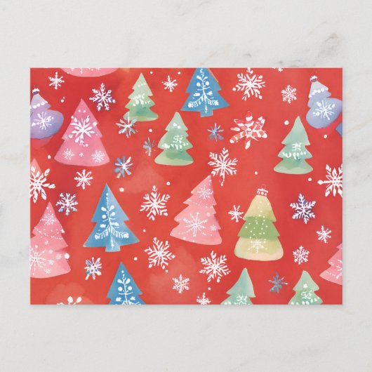 Rode kerstbomen Waterverf Feestdagenkaart (Voorkant)