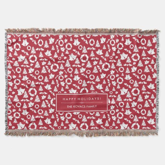 Rode kerstbomen, Wreath Bells en Holly Deken (Voorkant)