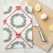 Rode kerstboog en lint theedoek (Quarter Fold)