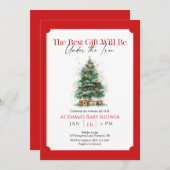 Rode kerstboom Baby shower uitnodiging (Voorkant / Achterkant)