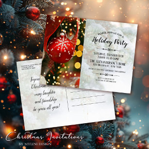 Rode Kerstboom Bal - Kerstfeest Uitnodiging Briefkaart