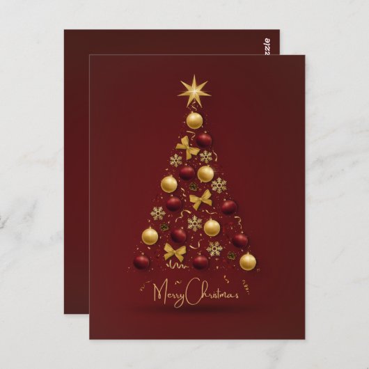 RODE KERSTBOOM BALLEN confetti Briefkaart (Voorkant / Achterkant)