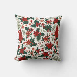 rode kerstboom, bloemen, bessen, groene bladeren kussen