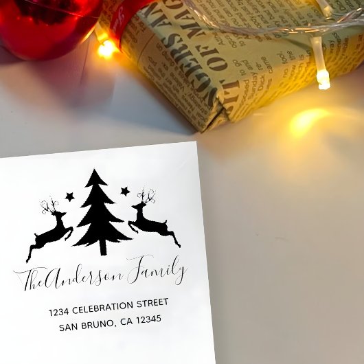 Rode Kerstboom en rendieren retouradres Zelfinktende Stempel
