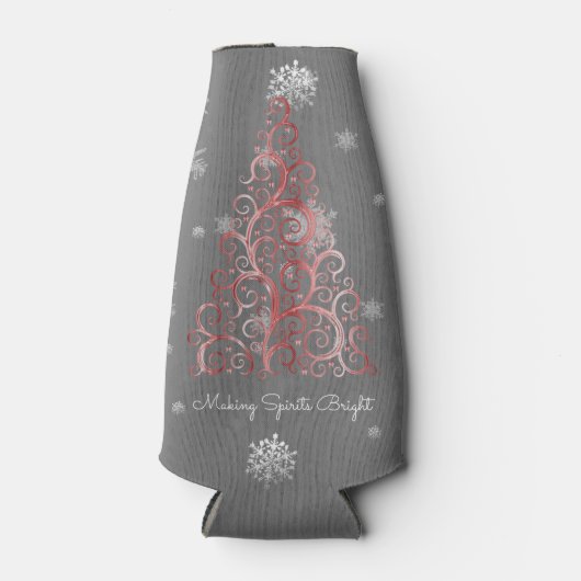 Rode kerstboom en Snowflakes flessenkoeler Flesjeskoeler (Voorkant)