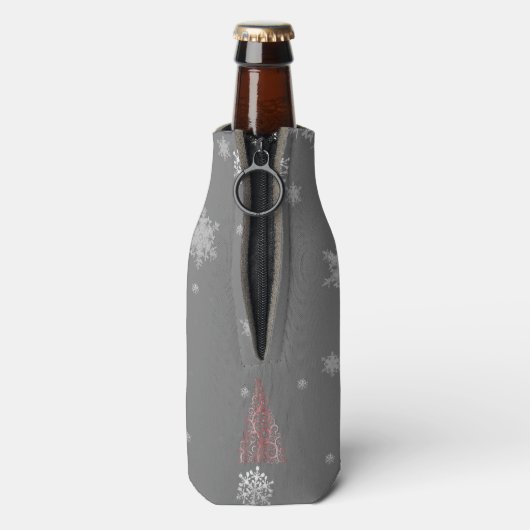 Rode kerstboom en Snowflakes flessenkoeler Flesjeskoeler (Fles Achterkant)