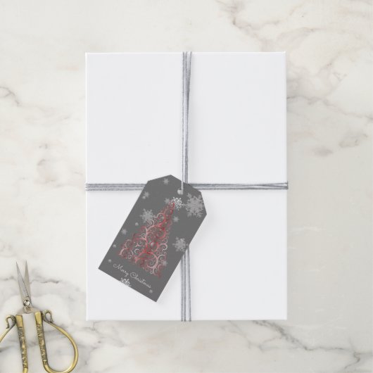 Rode kerstboom en Snowflakes Label Cadeaulabel (Met Touw)