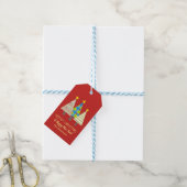 Rode Kerstboom Familie Cadeaulabel (Met Touw)