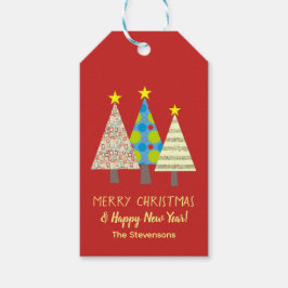 Rode Kerstboom Familie Cadeaulabel