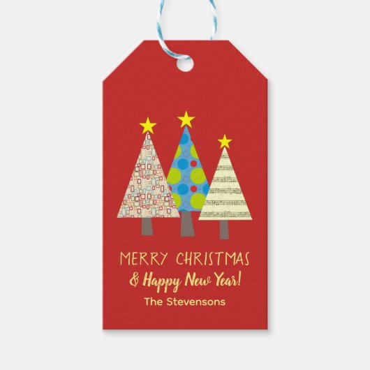 Rode Kerstboom Familie Cadeaulabel (Voorkant)