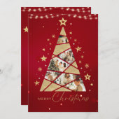Rode Kerstboom familie Feestdagenkaart (Voorkant / Achterkant)