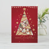 Rode Kerstboom familie Feestdagenkaart (Staand voorkant)