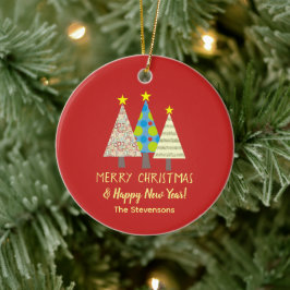 Rode Kerstboom Familienaam Keramisch Ornament