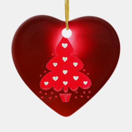 RODE KERSTBOOM FESTDAGPARTY rood Keramisch Ornament (Voorkant)