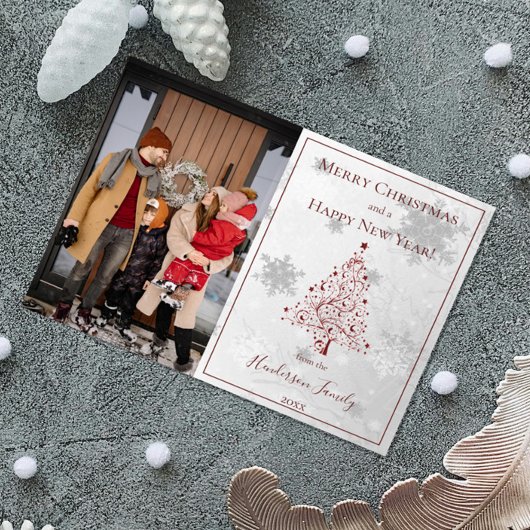 Rode Kerstboom foto Feestdagenkaart